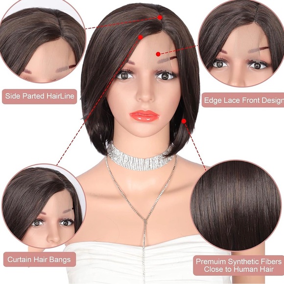 Kaylss Dark Brown/Black Short Pixie Cut - Sweeping Bangs - Synthetic Hair - New - Picture 11 of 15